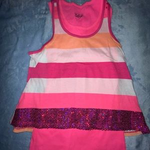 Layered bright pink tank top